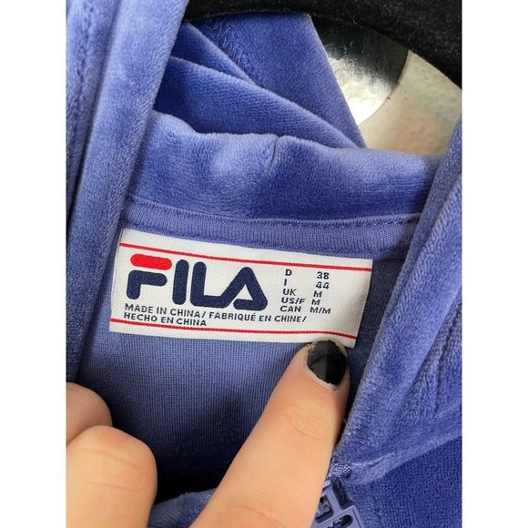 Fila Woman's Sz‎ M Blue Velvet Velour Hoodie Sweatshirt Quarter Zip Pull Over - Picture 5 of 7